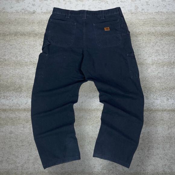 Vintage Carhartt Carpenter Pants Jet Black Canvas Baggy Wide Leg Dungarees 90s - Picture 1 of 5